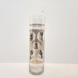 Vtg MCM Glass Martini Pitcher and Stirrer Etched Electrical Plugs